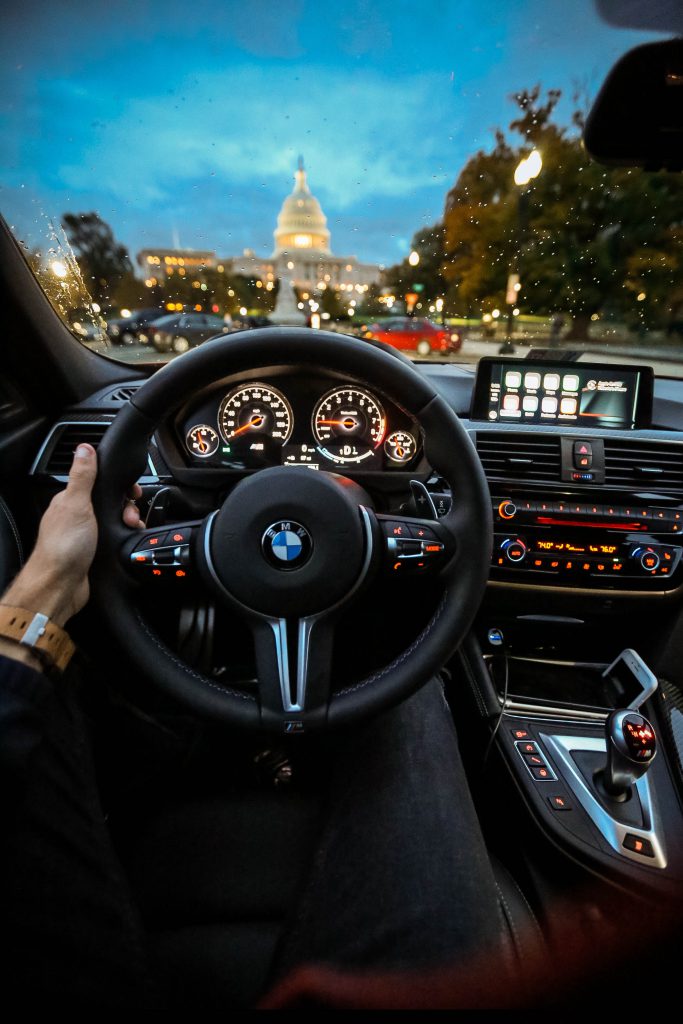 Interior view while driving a BMW 3 Series