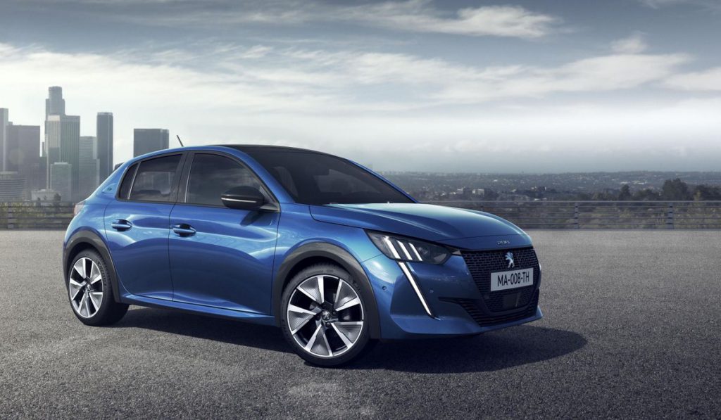 Blue Peugeot 208 parked on the road