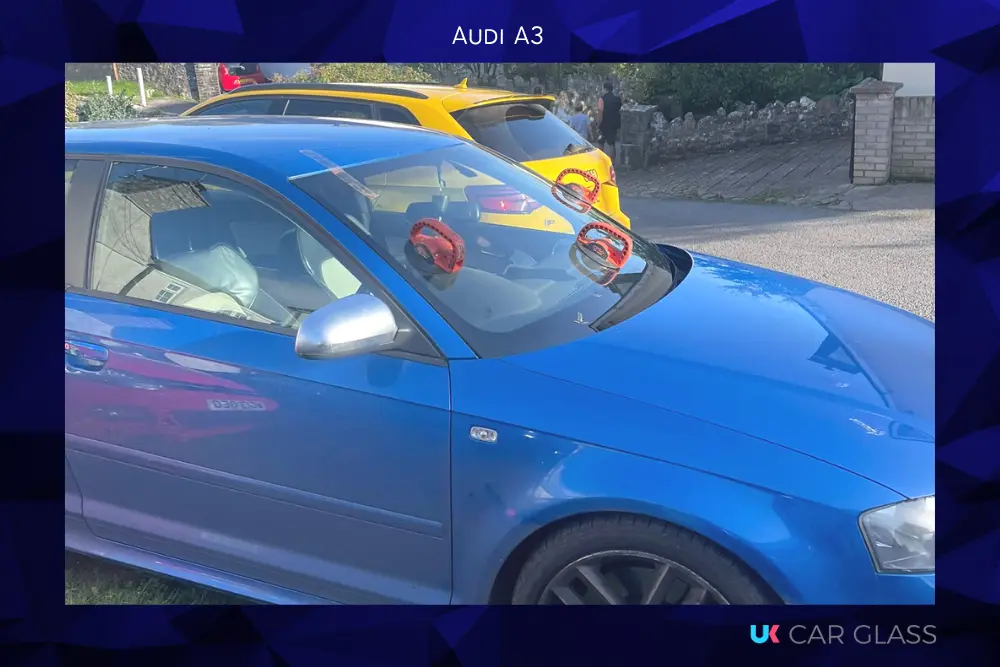 A blue Audi A3 with a newly replaced windscreen