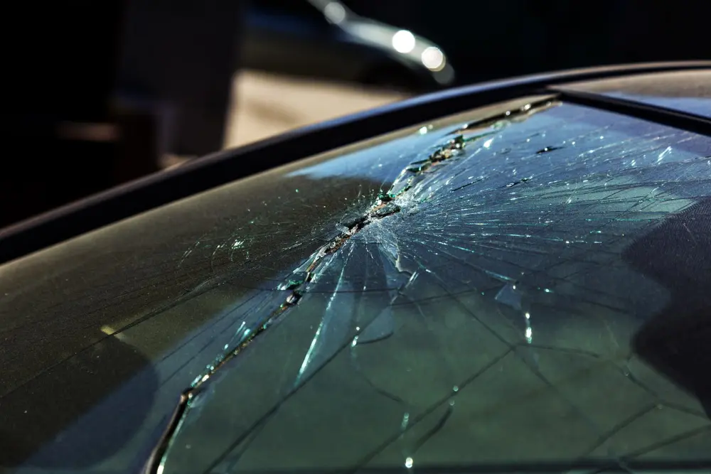 Close up of a cracked windscreen